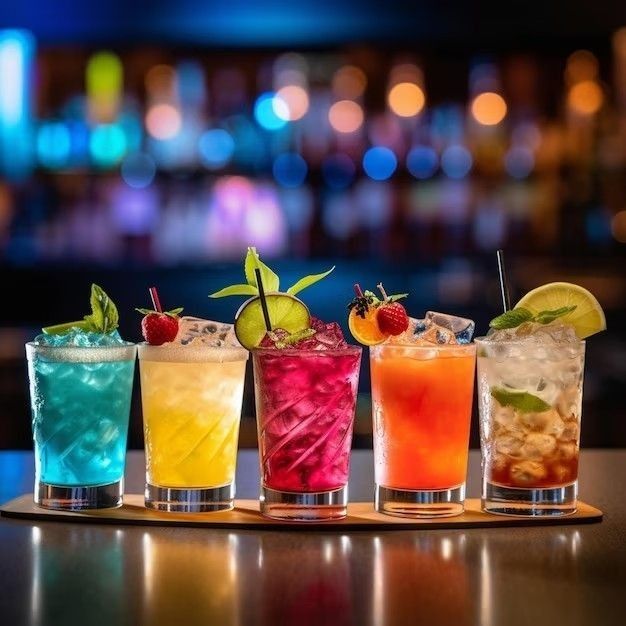 Cocktails colorés au bar d'ambiance Le Two Much à Bordeaux